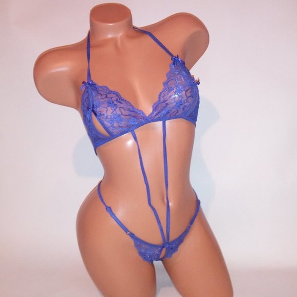 Baci Lingerie Teddy One Piece Bodysuit One Size 90-160 lbs Purple Lace Stappy Pe